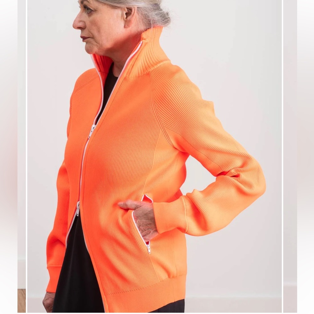 Tibi Neon Orange Ribbed Zip Jacket - Picture 2 of 14